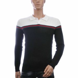 ENGELLZ Trendy Slim Fit Dunne Heren Trui met Polo Kraag – Zwart