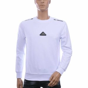 🖤 FLEX-STYLE Trendy Ronde Hals Heren Sweatshirt met Sierritsen – Wit