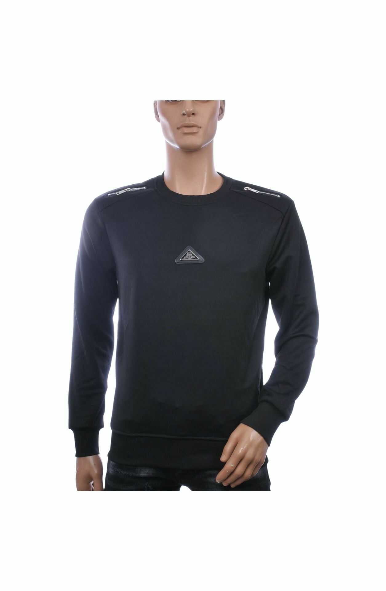 🖤 FLEX-STYLE Trendy Ronde Hals Heren Sweatshirt met Sierritsen – Zwart