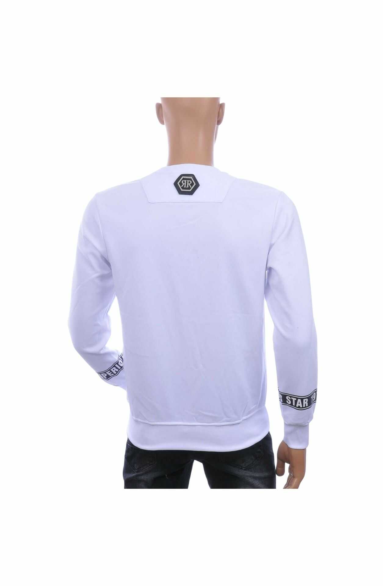 FLEX-STYLE Trendy Ronde Hals Heren Sweatshirt met Skull Print – Wit