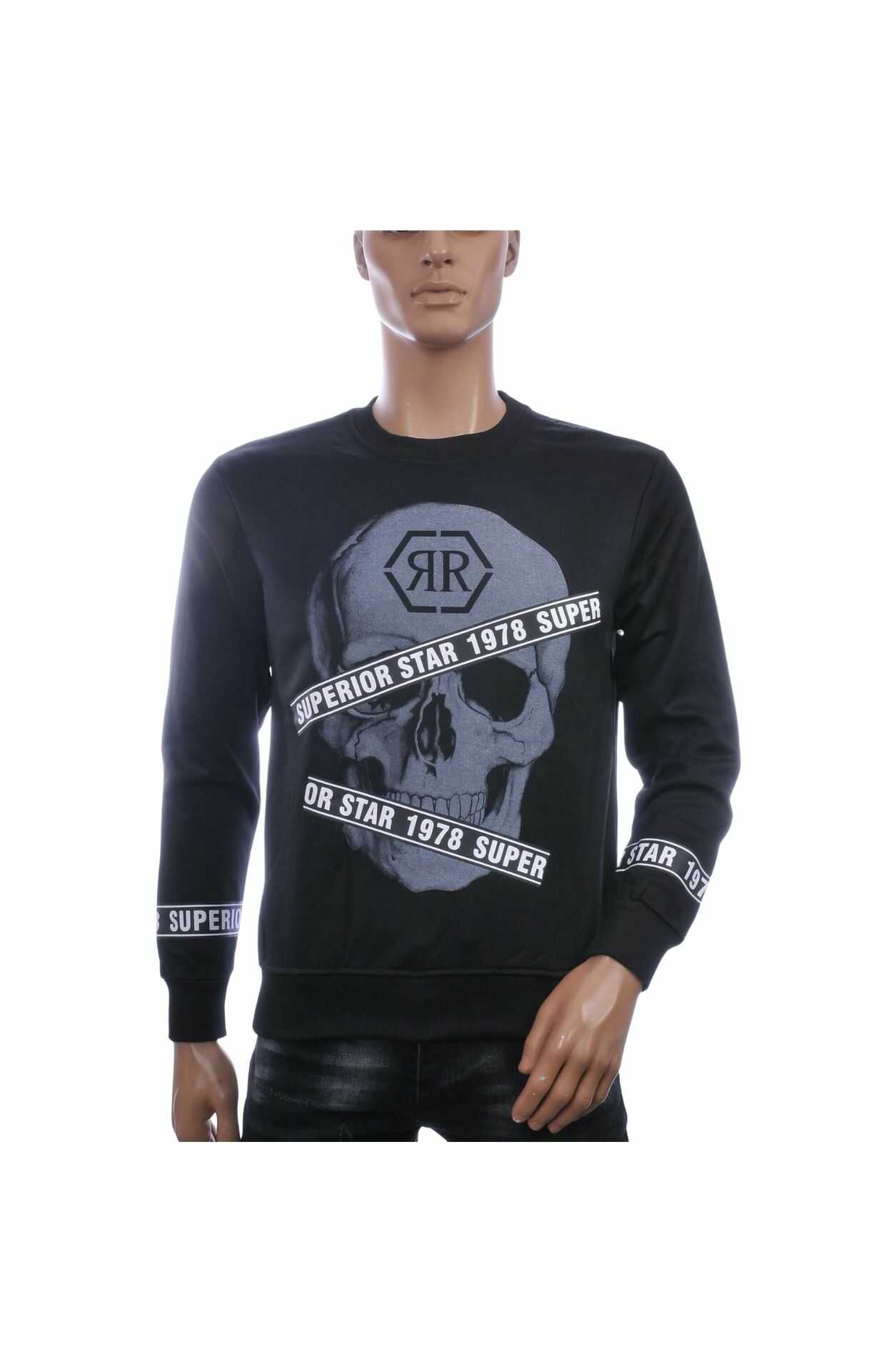 FLEX-STYLE Trendy Ronde Hals Heren Sweatshirt met Skull Print – Zwart