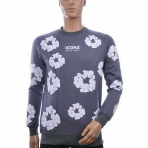 ICON2 Trendy Allover Bloemenprint Heren Sweatshirt – Antraciet