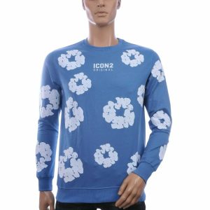 ICON2 Trendy Allover Bloemenprint Heren Sweatshirt – Blauw