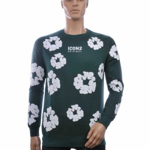 ICON2 Trendy Allover Bloemenprint Heren Sweatshirt – Groen