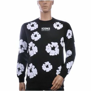 ICON2 Trendy Allover Bloemenprint Heren Sweatshirt – Zwart
