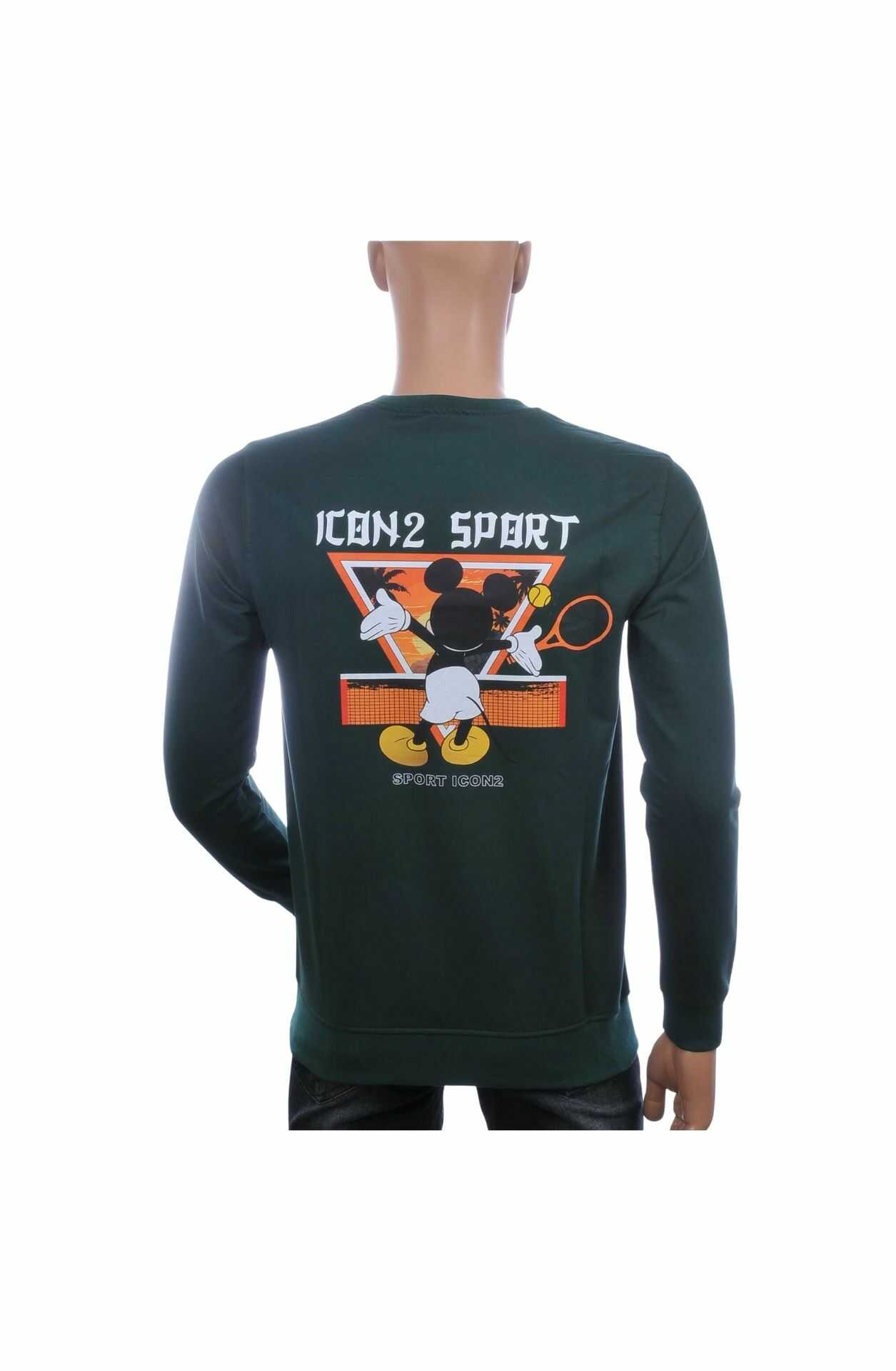 🧥 ICON2 Trendy Ronde Hals Heren Sweatshirt met Mickey Mouse Print – Groen
