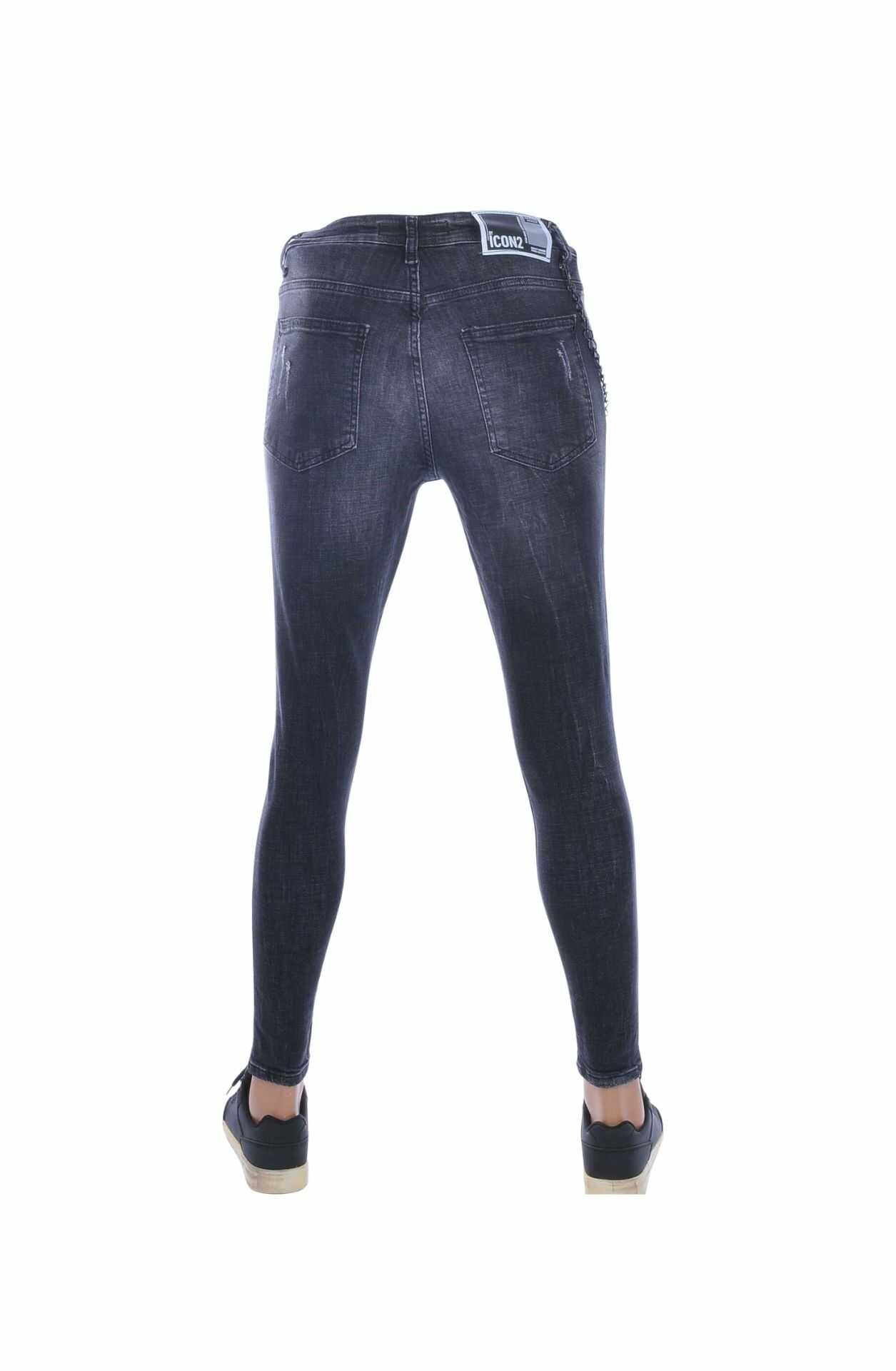 ICON2 Slim Fit Stretch Gescheurde Heren Jeans met Verfspatten – Zwart
