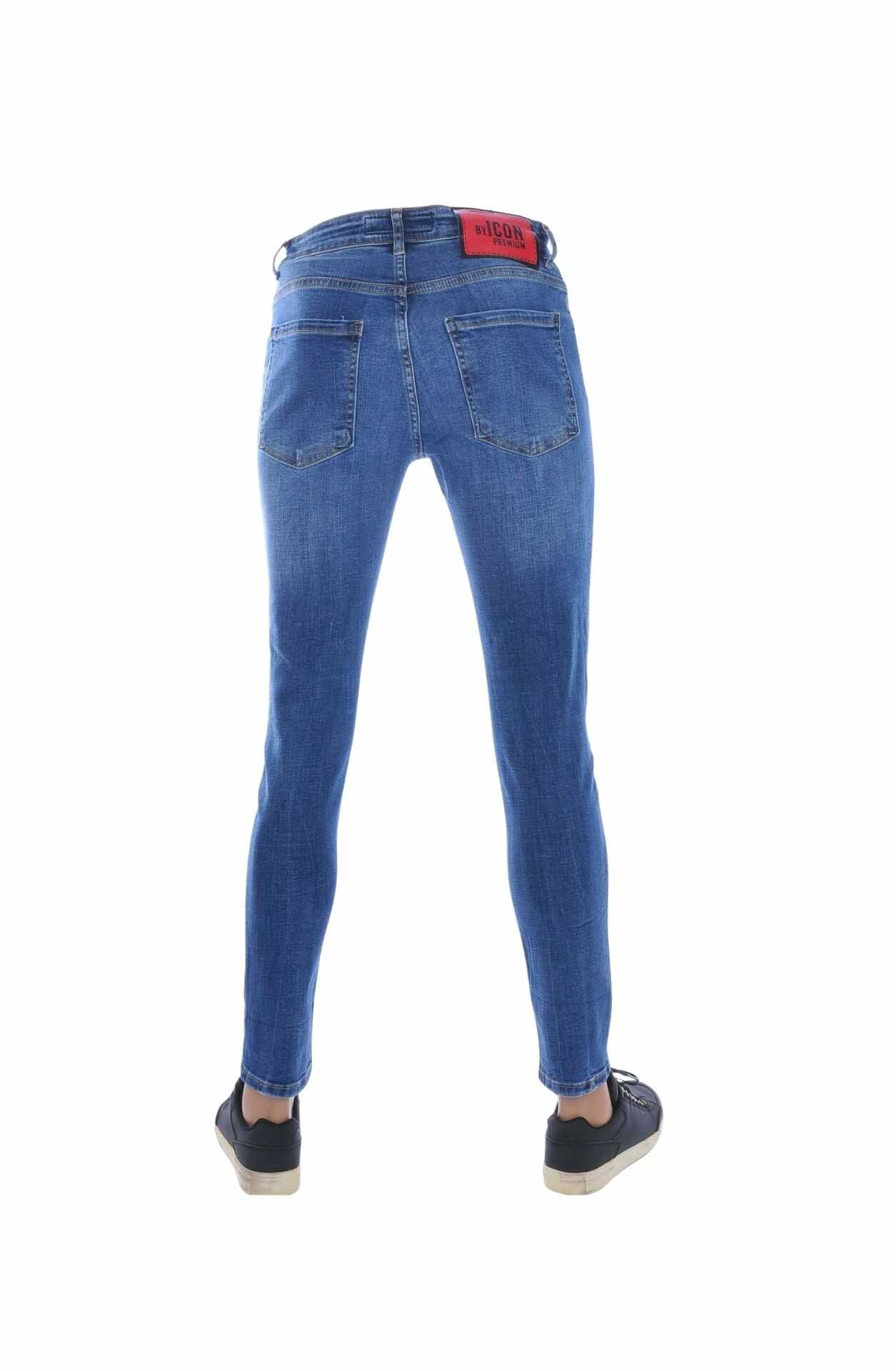ICON2 Trendy Slim Fit Stretch Gescheurde Heren Jeans met Verfspatten – Lichtblauw