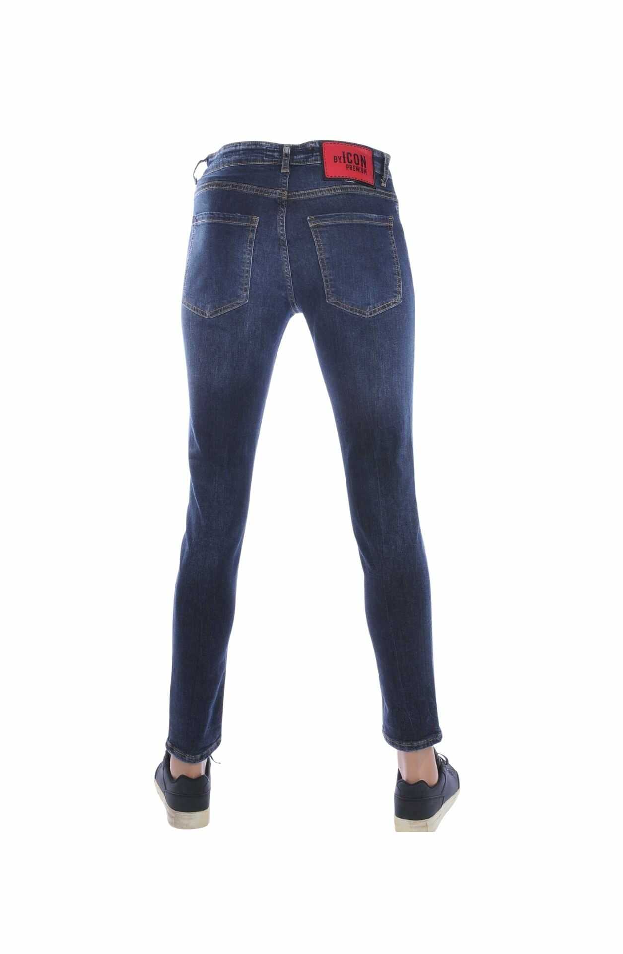 ICON2 Trendy Slim Fit Stretch Gescheurde Heren Jeans met Verfspatten – Donkerblauw - Afbeelding 2