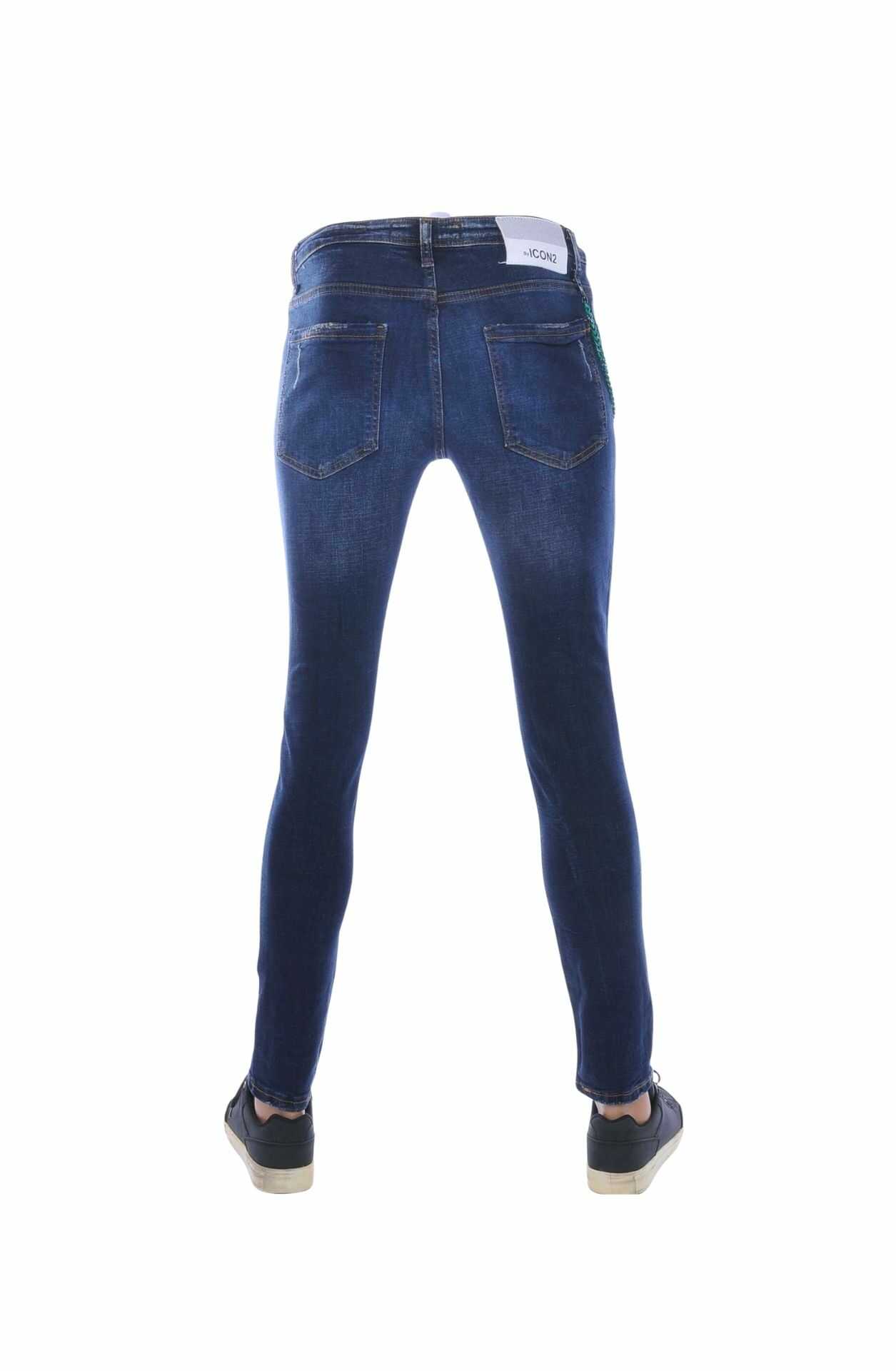 ICON2 Trendy Slim Fit Stretch Gescheurde Heren Jeans met Verfspatten – Blauw