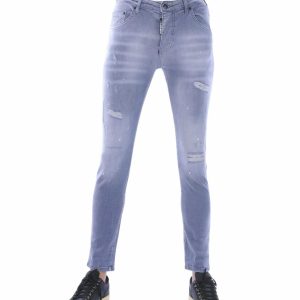 ICON2 Trendy Slim Fit Stretch Gescheurde Heren Jeans met Verfspatten – Grijs