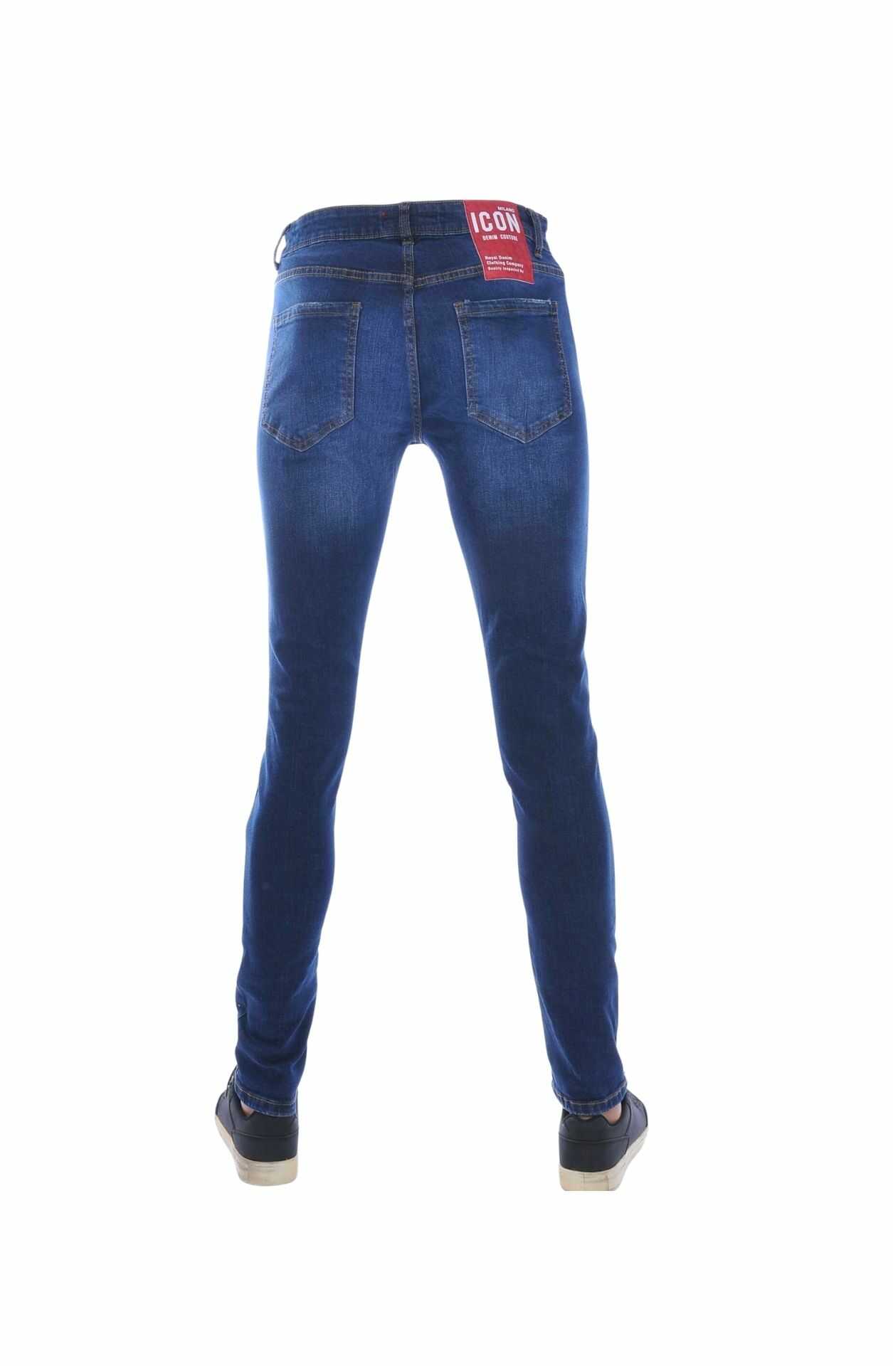 ICON Slim Fit Stretch Vintage Heren Jeans met Verfspatten – Donkerblauw