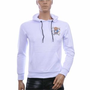 🖤 JUST MAN Trendy Heren Sweatshirt met Teddy Beer Print en Capuchon – Wit