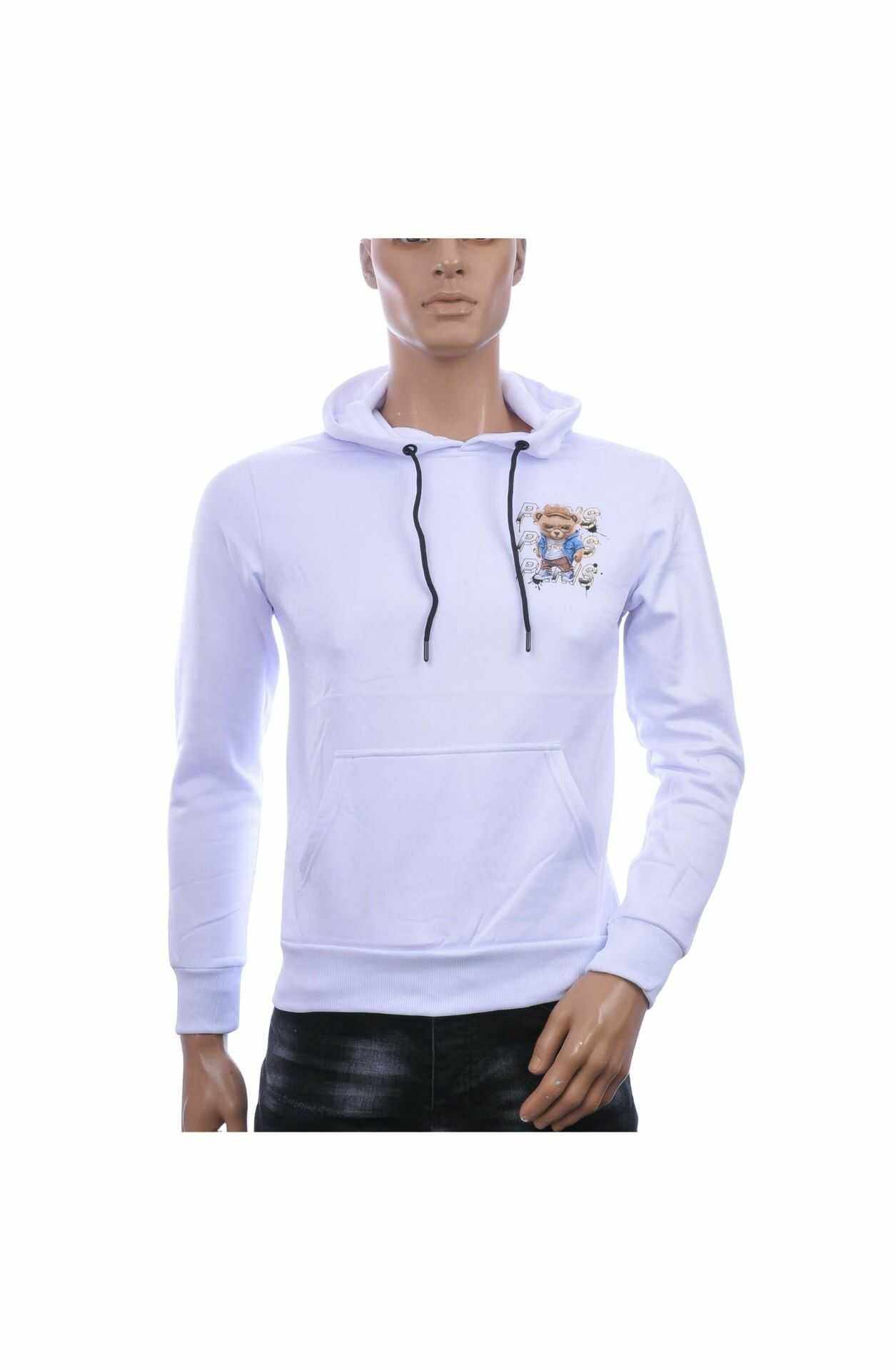 🖤 JUST MAN Trendy Heren Sweatshirt met Teddy Beer Print en Capuchon – Wit