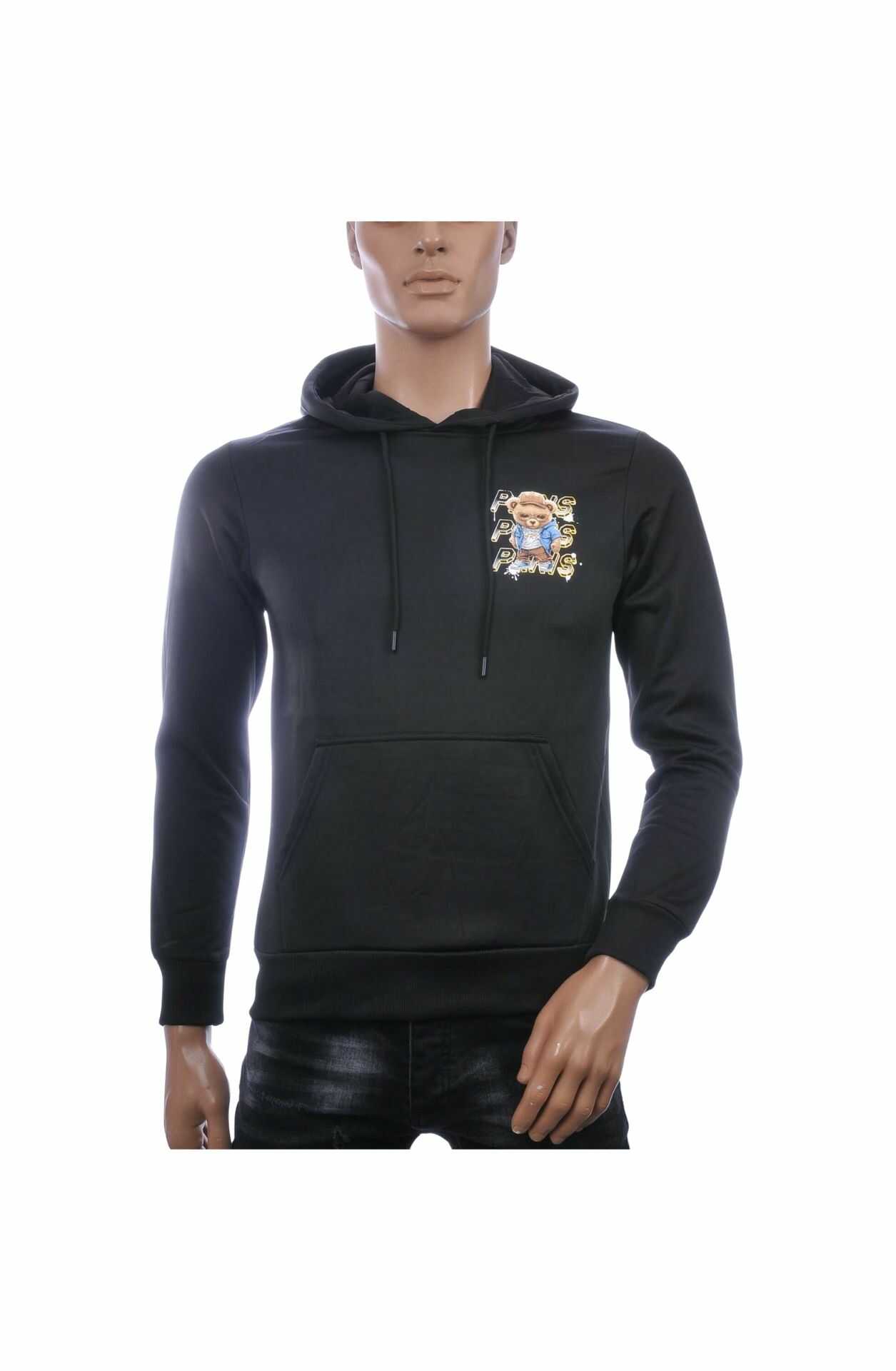 🖤 JUST MAN Trendy Heren Sweatshirt met Teddy Beer Print en Capuchon – Zwart