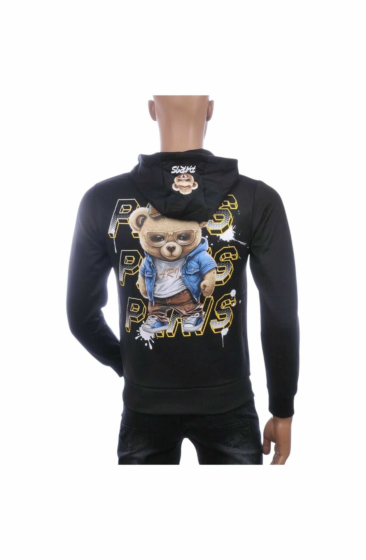 🖤 JUST MAN Trendy Heren Sweatshirt met Teddy Beer Print en Capuchon – Zwart