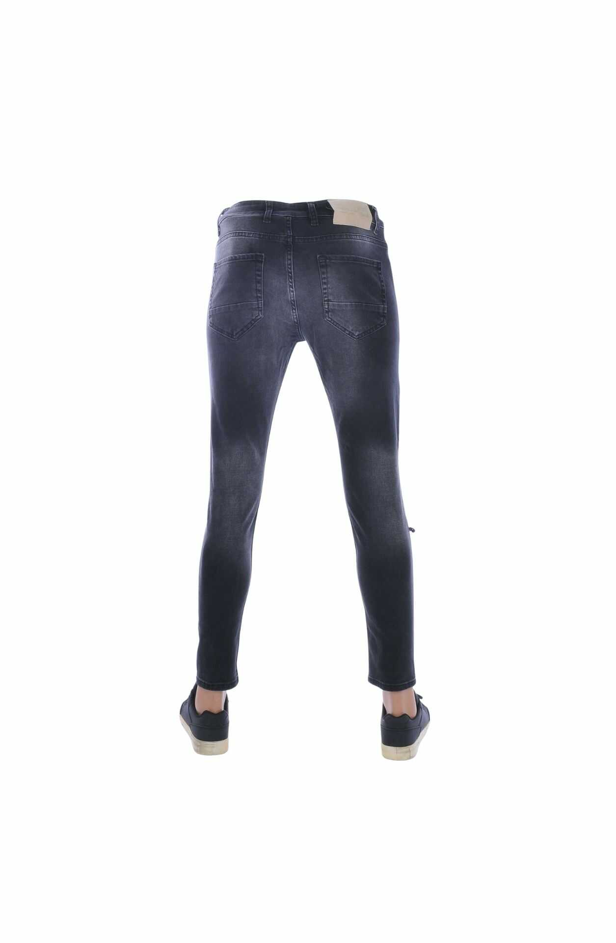 MONTFLEURI Gescheurde Slim Fit Stretch Heren Jeans met Verfspatten – Zwart