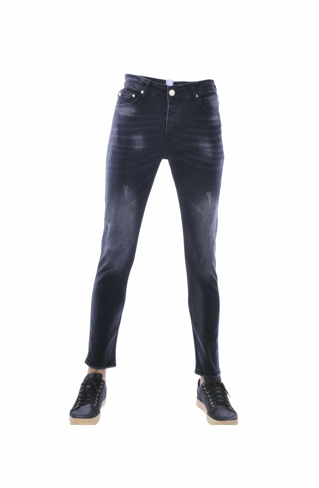 MONTFLEURI Slim Fit Stretch Heren Jeans met Lichte Wassing – Zwart