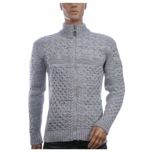 CLUB JU Luxe Grof Gebreid Heren Vest met Ritssluiting – Grijs