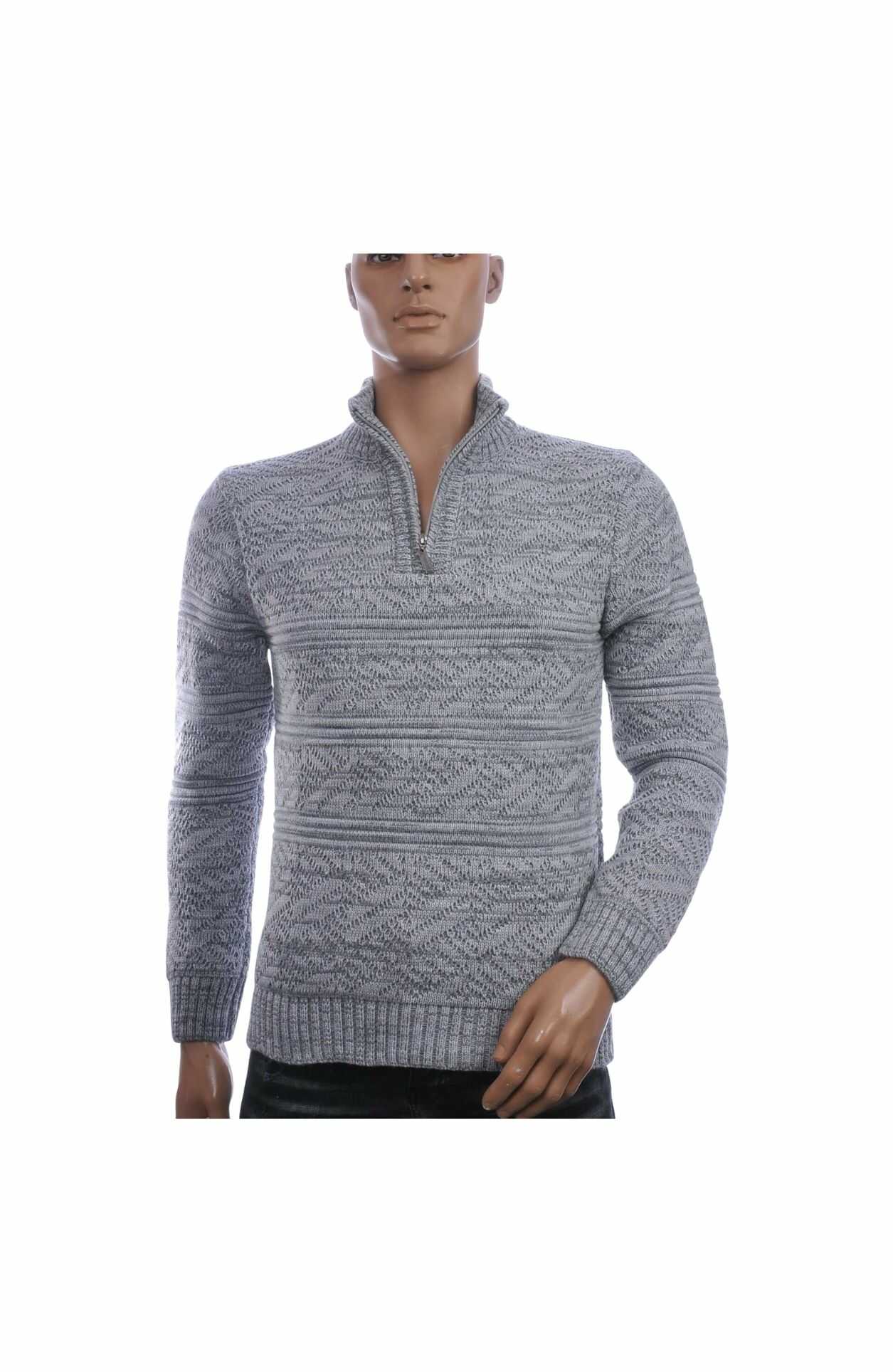 CLUB JU Luxe Grof Gebreid Heren Vest met Ritssluiting – Grijs