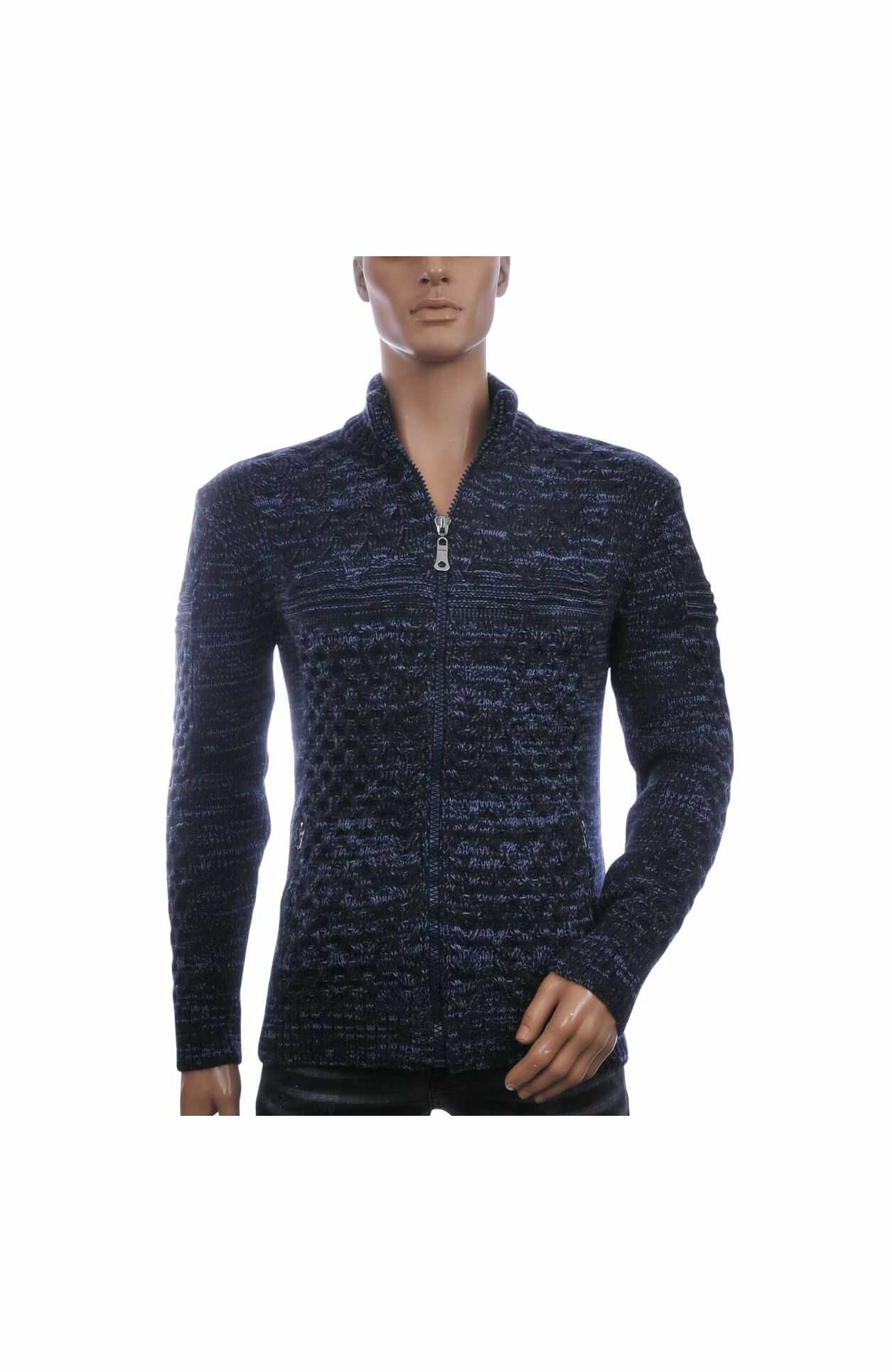 CLUB JU Luxe Grof Gebreid Heren Vest met Ritssluiting – Navy