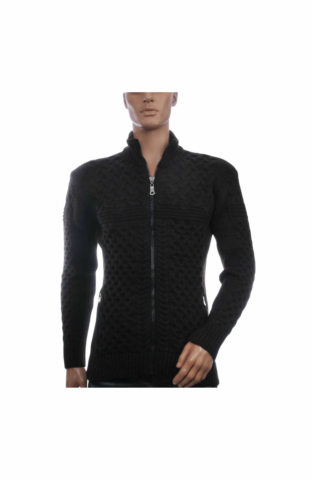 CLUB JU Luxe Grof Gebreid Heren Vest met Ritssluiting – Zwart