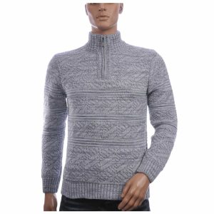 CLUB JU Trendy Turtle Kraag Gebreide Heren Wintertrui met Ritssluiting – Licht Grijs