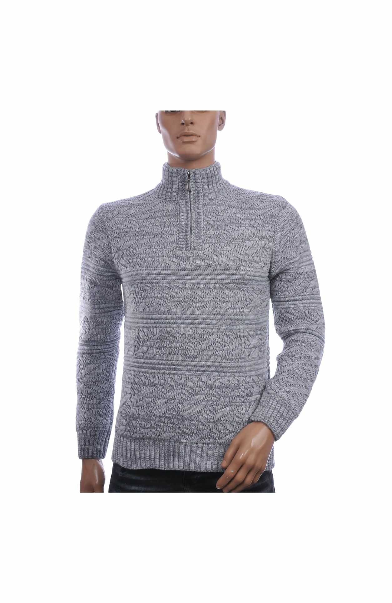 CLUB JU Trendy Turtle Kraag Gebreide Heren Wintertrui met Ritssluiting – Licht Grijs