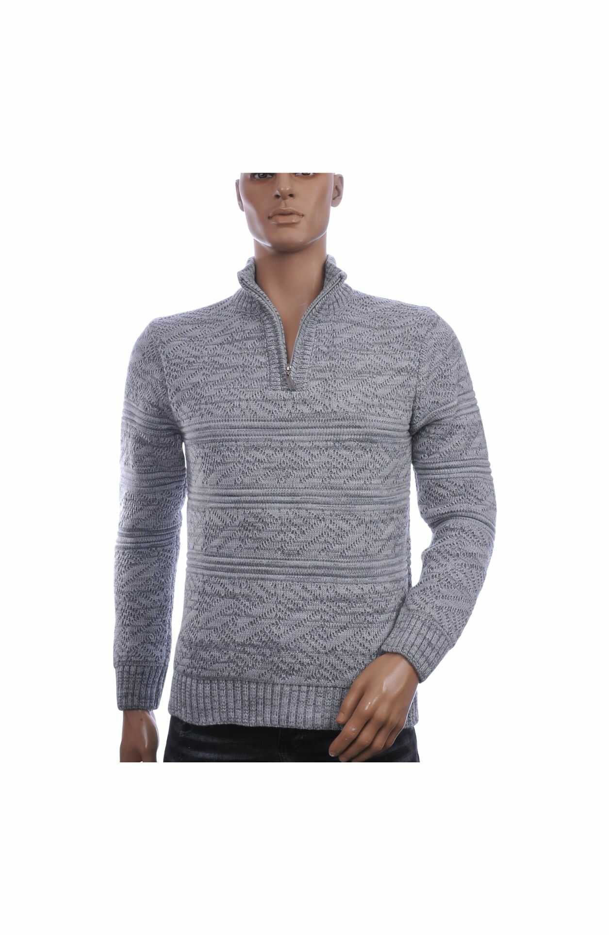 CLUB JU Trendy Turtle Kraag Gebreide Heren Wintertrui met Ritssluiting – Licht Grijs