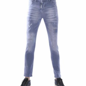 ICON2 Luxe Slim Fit Stretch Gescheurde Heren Jeans met Verfspatten β Grijs