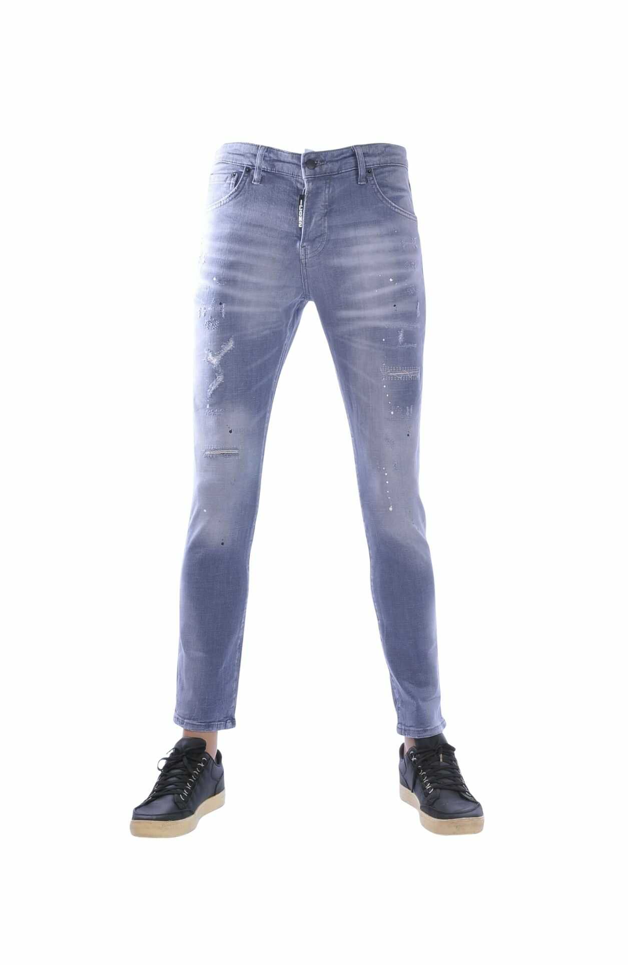 ICON2 Luxe Slim Fit Stretch Gescheurde Heren Jeans met Verfspatten – Grijs
