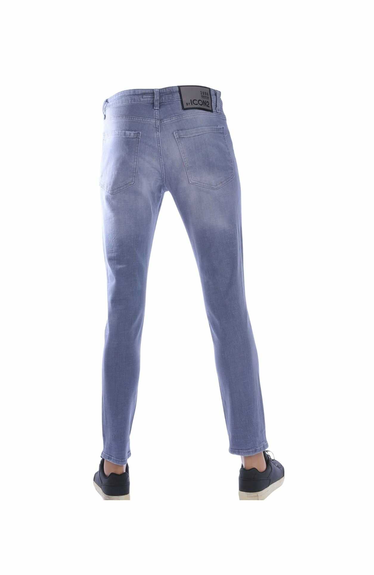 ICON2 Luxe Slim Fit Stretch Gescheurde Heren Jeans met Verfspatten – Grijs