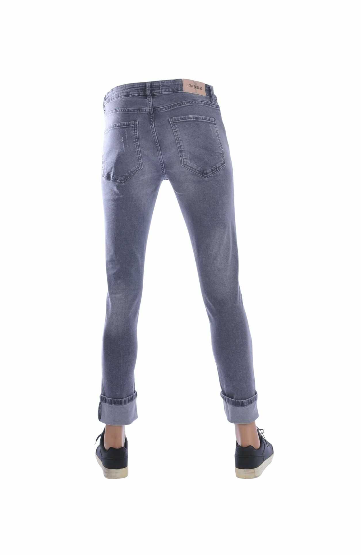 ICON Slim Fit Stretch Gescheurde Heren Jeans Met Verfspatten – Donkergrijs