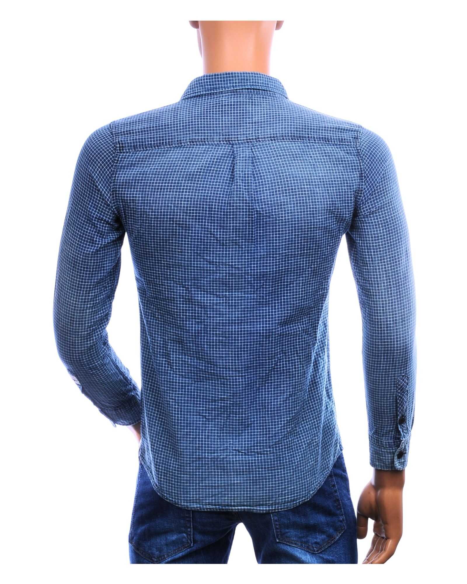DRAGSTER donkerblauw slim fit heren overhemd met fijne ruit achterkant