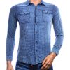 DRAGSTER heren overhemd slim fit donkerblauw met fijne ruit en twee borstzakken