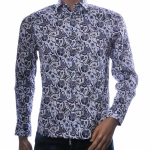 black number heren overhemd wit paisley slim fit
