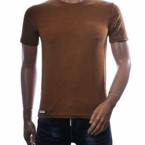 Club Ju Heren T-Shirt Slim Fit Stretch Vintage Ronde Hals Bruin