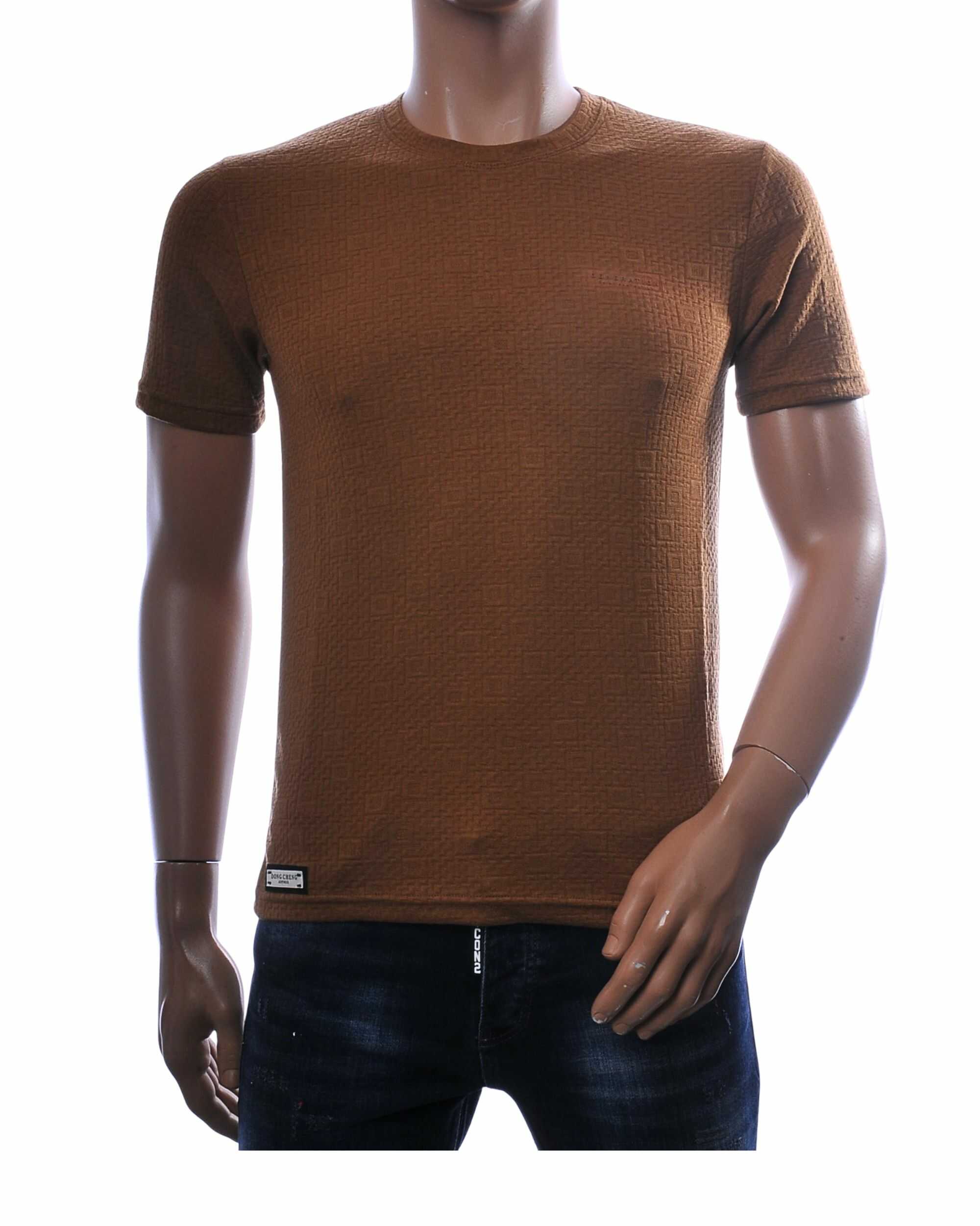 Club Ju Heren T-Shirt Slim Fit Stretch Vintage Ronde Hals Bruin