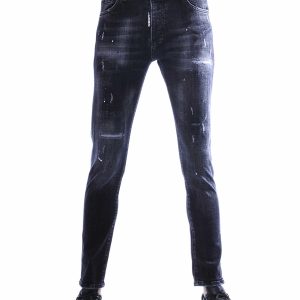 ICON2 zwarte slim fit jeans met paint splatter en stretch denim
