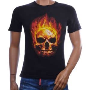 Ricardi skull T-shirt heren zwart met brandende schedel en vlammen