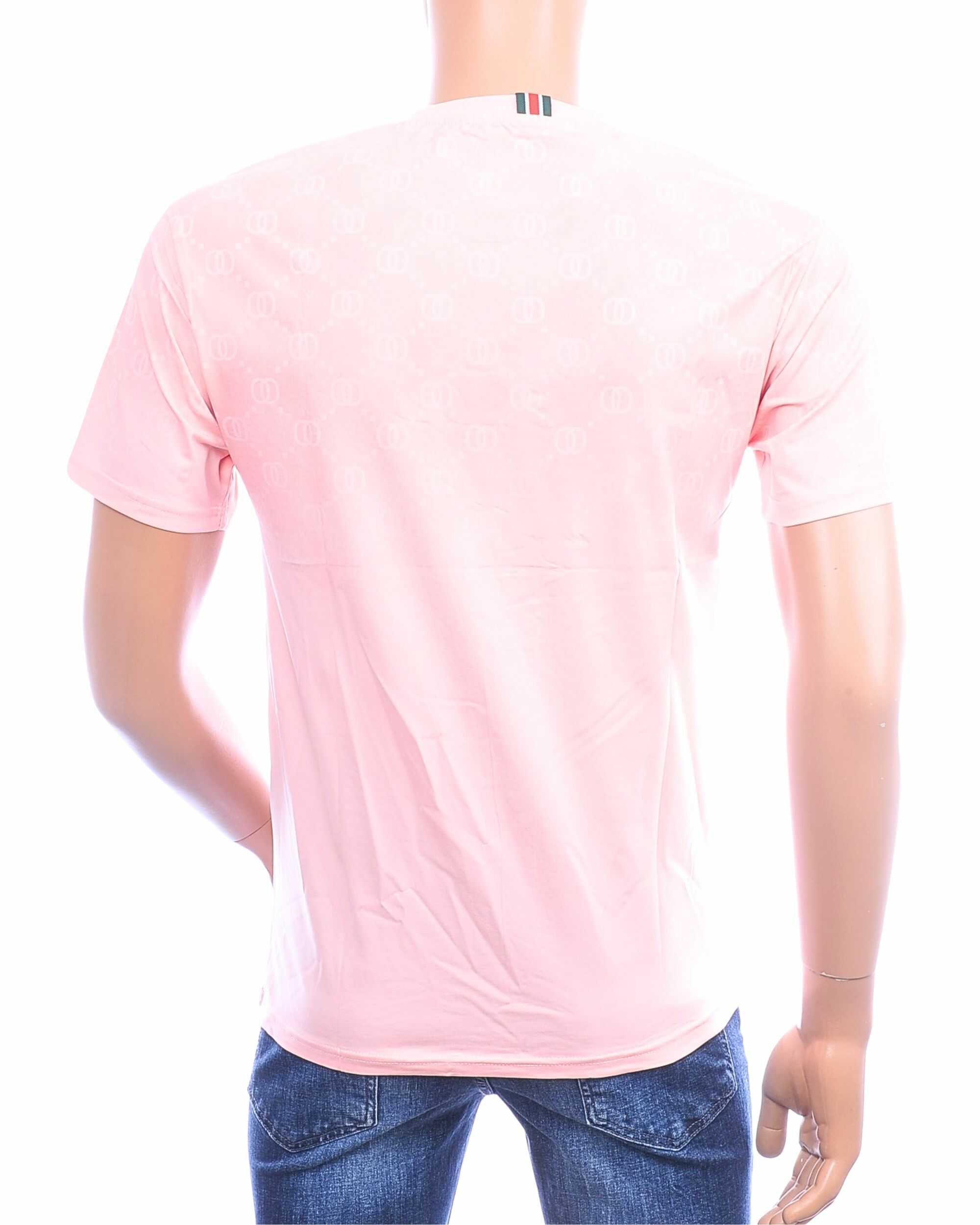 FLEX-STYLE F183 heren T-shirt roze met GOOD borduursel en all-over print