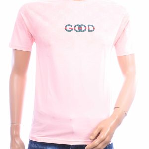 FLEX-STYLE F183 heren T-shirt roze met GOOD borduursel en all-over print