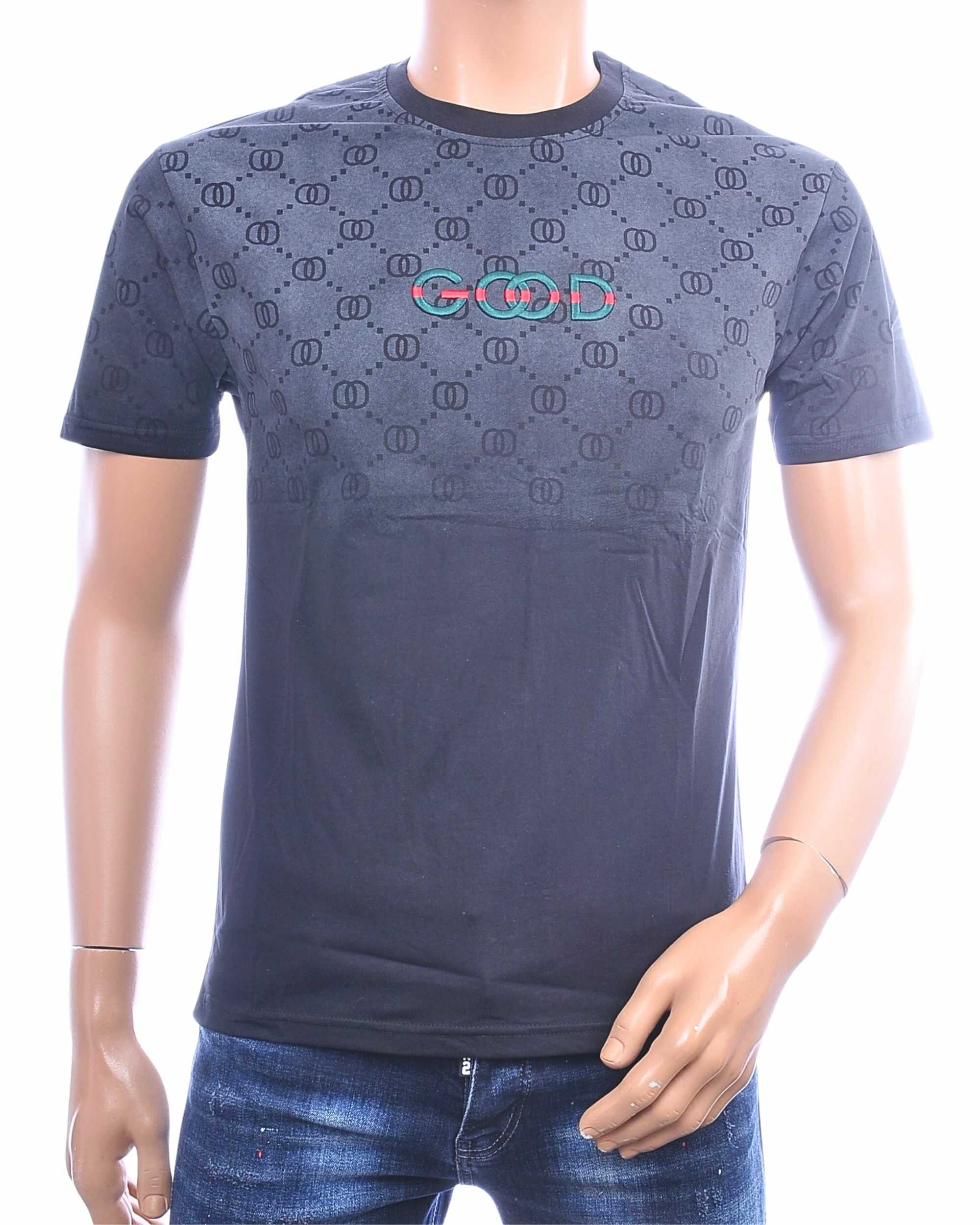 FLEX-STYLE F183 zwart heren T-shirt met geborduurd GOOD logo en all-over design