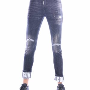 ICON extra slim fit heren jeans antraciet stretch met ICON omslagprint voorkant