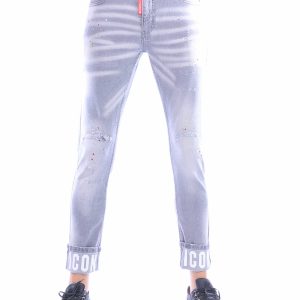 Grijze stretch jeans heren van ICON Milano met extra slim fit pasvorm en destroyed details.