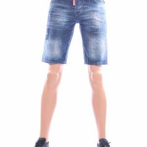 ICON2 donkerblauwe korte jeans heren slim fit stretch denim met verfspetters en destroyed details
