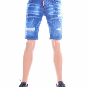 ICON2 blauwe korte jeans heren slim fit met used details en stretch
