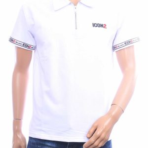 ICON2 polo heren wit met ritssluiting en ICON2 Milano mouwdetails