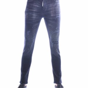 ICON2 Zwarte Slim Fit Stretch Heren Jeans met Rode ICON Omslag en Destroyed Look