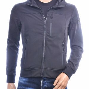 JUST KEY J983 heren softshell zomerjas zwart met capuchon en ritssluiting